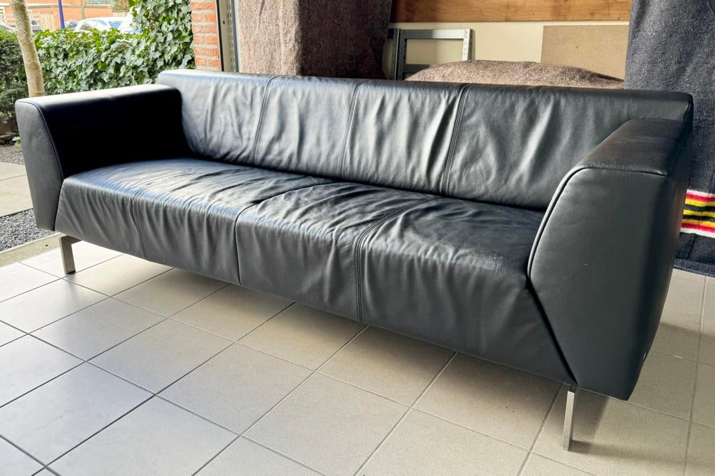 Rolf Benz 3-zitsbank zwart leer, Huis en Inrichting, Banken | Bankstellen, Ophalen, Gebruikt, Driepersoons, 75 tot 100 cm