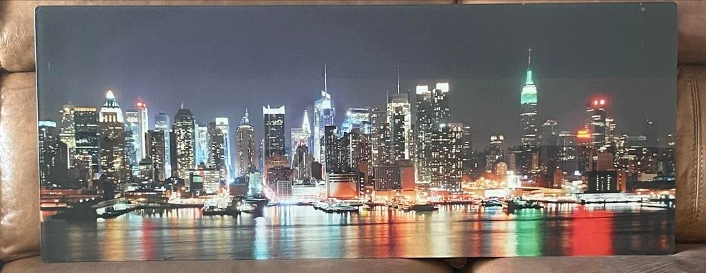 Schilderij op glas van skyline van New York, Antiek en Kunst, Ophalen of Verzenden