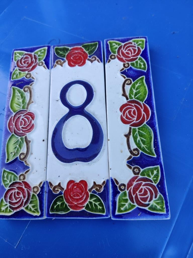 Handgemaakt huisnummer 8 - Sicilië stijl, Gebruikt, Meerkleurig, Ophalen of Verzenden, Wandtegel