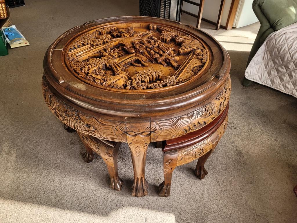 Chinees houtsnijwerk salontafel, Antiek en Kunst, Ophalen