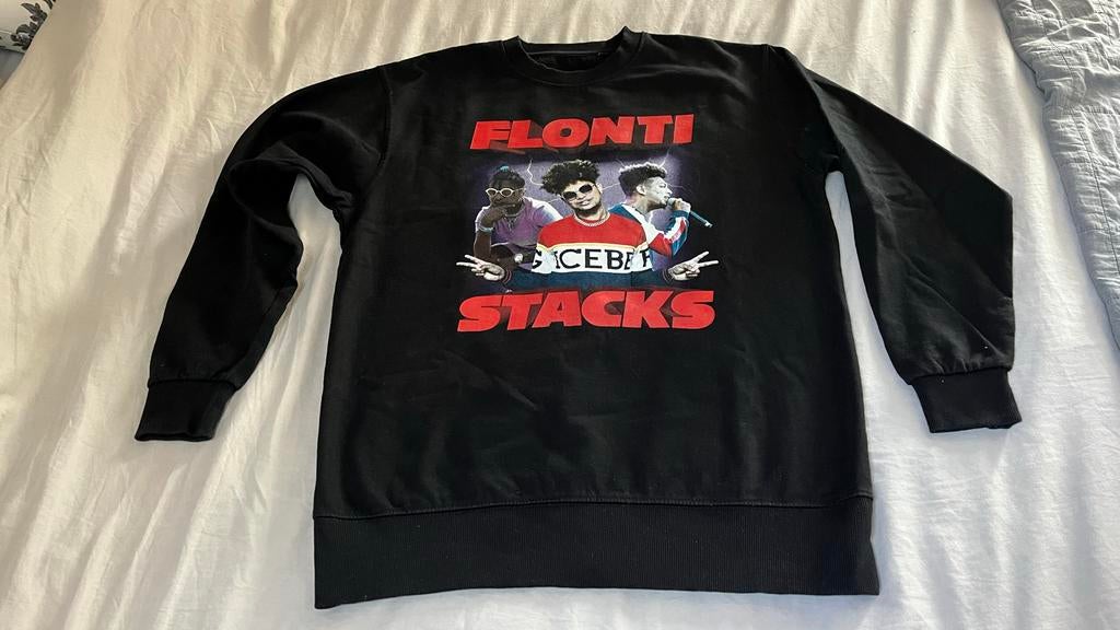 Flonti Stack  (Ronnie Flex) Zwarte Sweatshirt Maat M, Ophalen of Verzenden, Gedragen, Maat 48/50 (M), Zwart