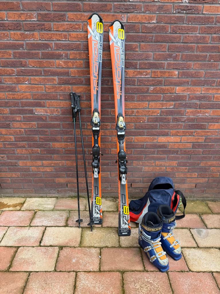 Ski set met stokken en skischoenen, Overige merken, 140 tot 160 cm, Gebruikt, Ophalen of Verzenden