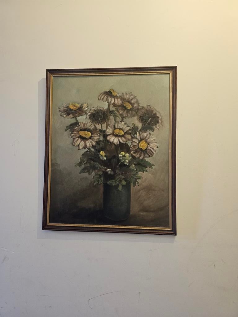 Schilderij 'Chrysanten' van Henny Verhoek-v. Beerst (1982), Antiek en Kunst, Kunst | Schilderijen | Klassiek, Ophalen of Verzenden