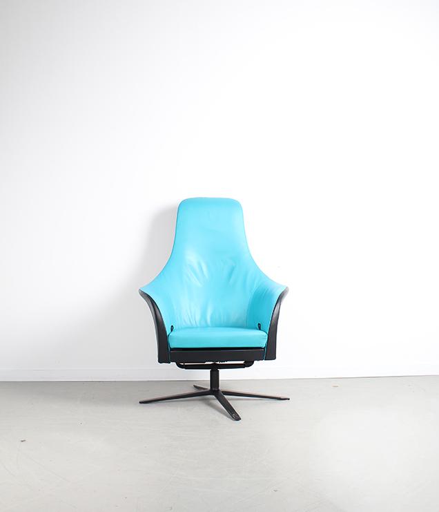 1x Montis Marvin Relaxfauteuil Turquoise Leer + Zwart Leer, Niet ingevuld, Niet ingevuld, Ophalen of Verzenden, Zo goed als nieuw