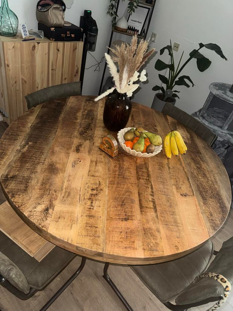 Mooie ronde mango houten eettafel (130cm), Huis en Inrichting, Tafels | Eettafels, Ophalen, 100 tot 150 cm, Rond, Zo goed als nieuw