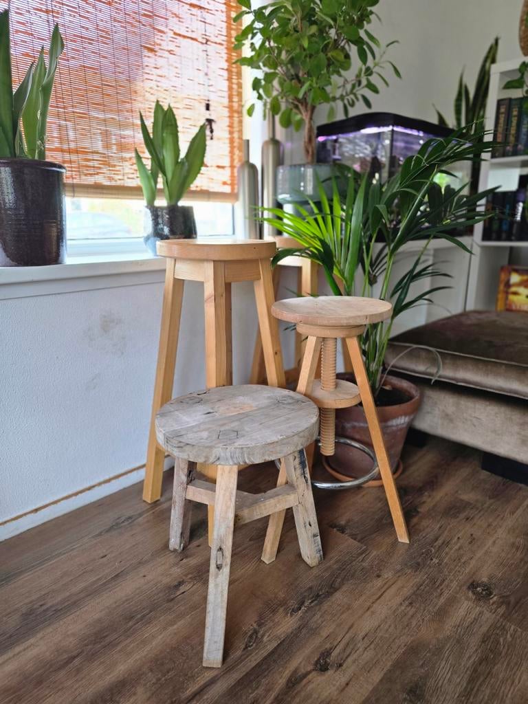 Diverse vintage/ retro plantentafeltjes/ krukjes, Ophalen, Hout