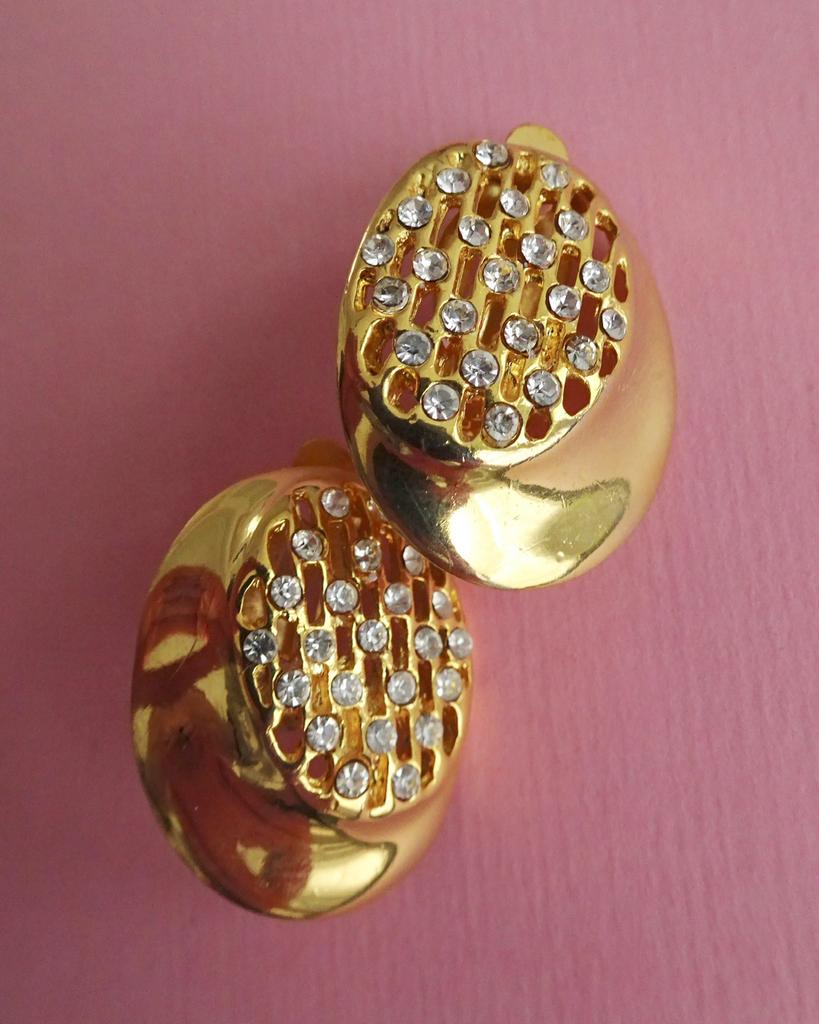 jwg Vintage 70s 80s design oorbellen 14k goud verguld strass, Verzenden, Overige materialen, Oorbellen, Verguld