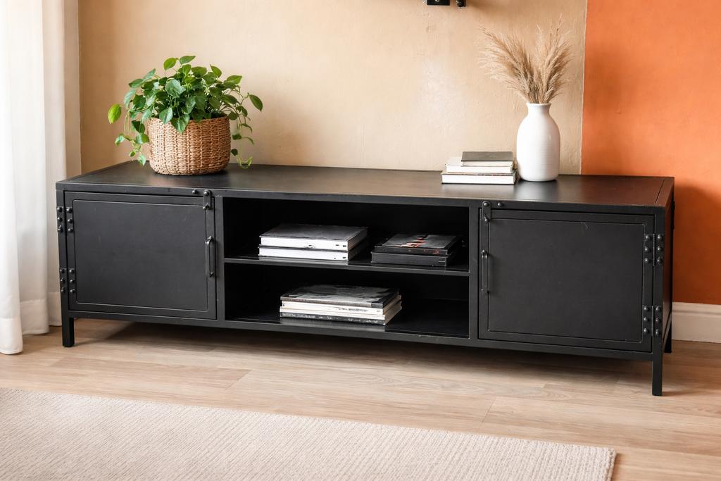 Zwart tv meubel met opbergruimte, Huis en Inrichting, Ophalen, Gebruikt, 150 tot 200 cm, Minder dan 100 cm