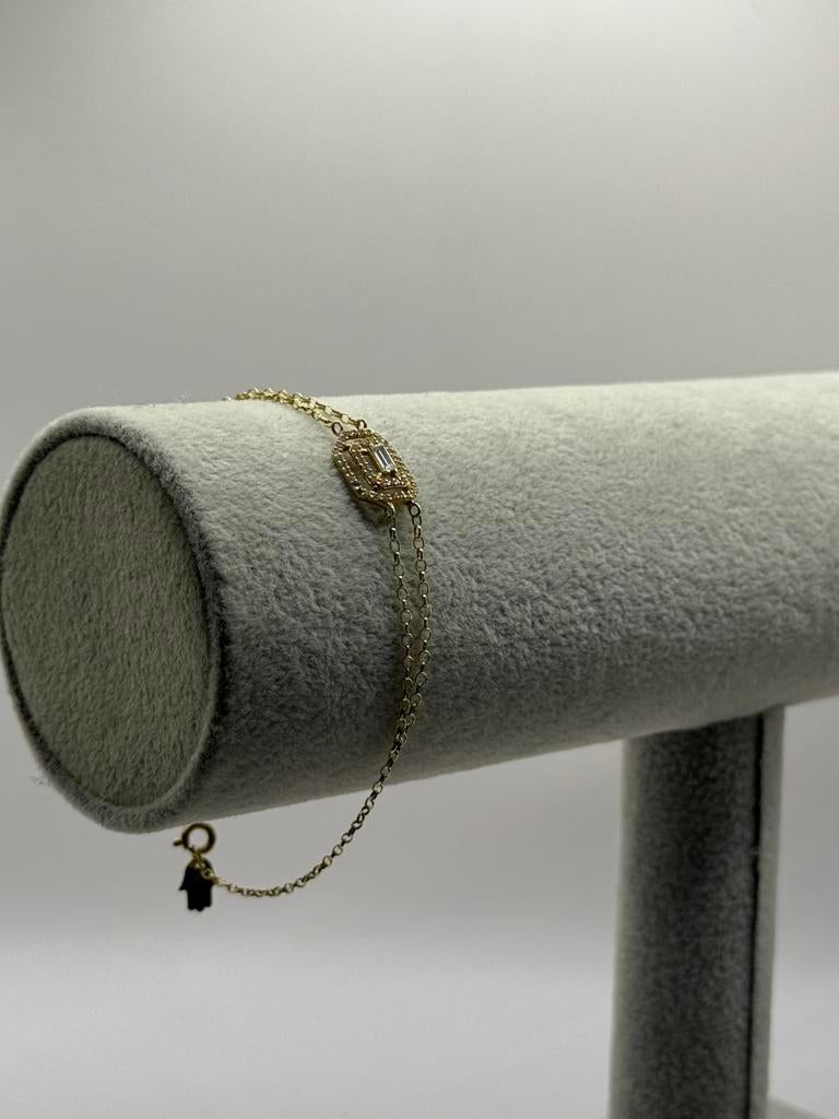 18K Gouden Dubai armband met Diamant en hand van fatima, Nieuw, Ophalen of Verzenden, Met bedels of kralen, Goud