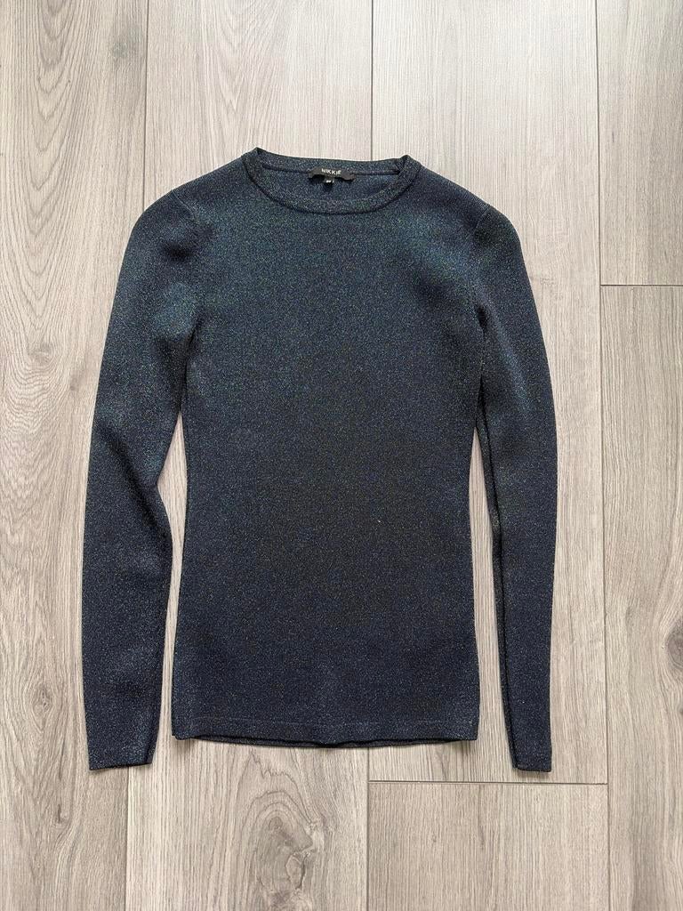 Nikkie top donkerblauw met glitter maat 36, Blauw, Ophalen of Verzenden, Zo goed als nieuw, Lange mouw
