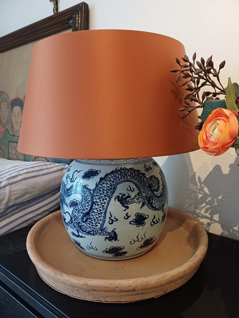 Gemberpot Chinese Tafellamp met Terracotta Kap, Ophalen, Overige materialen, Zo goed als nieuw, Chinees, Aziatisch, Klassiek
