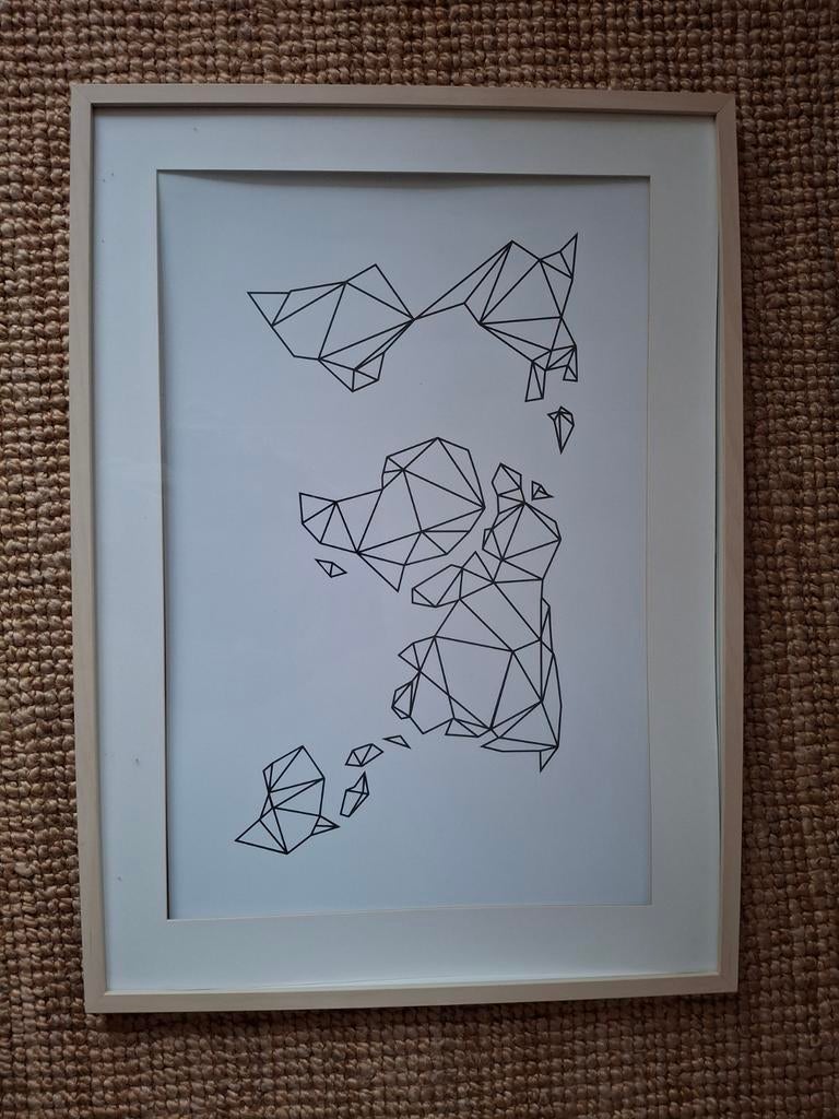 Ingelijste poster wereldkaart geometrisch, Ophalen of Verzenden