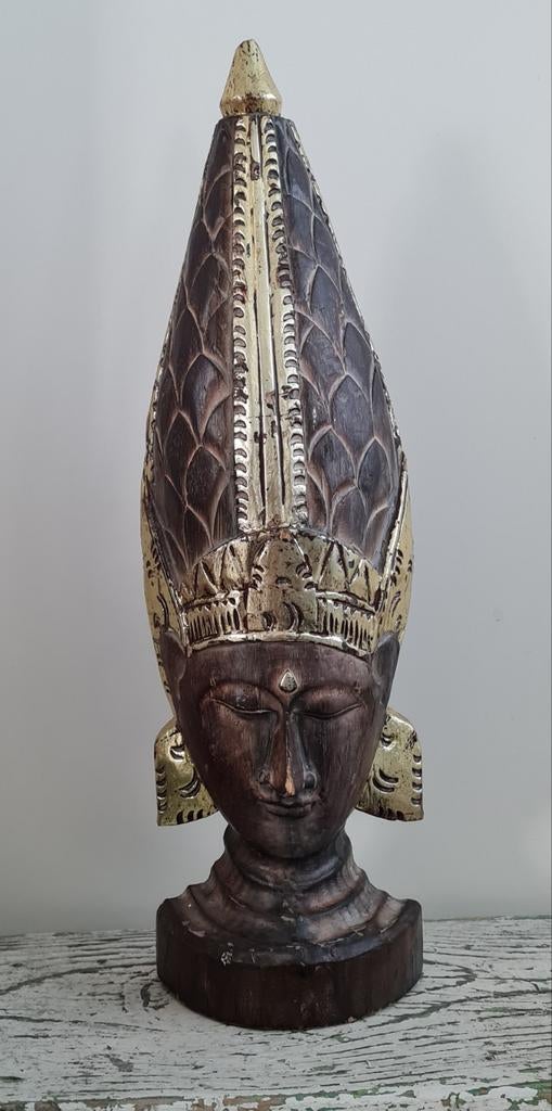 Handgemaakt houten Boeddhahoofd, Ophalen of Verzenden