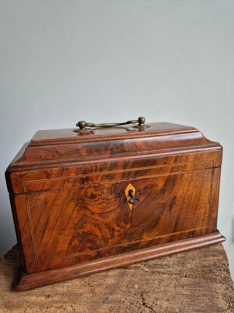 Antieke George III Mahonie Theekist met Inlegwerk, Ophalen of Verzenden