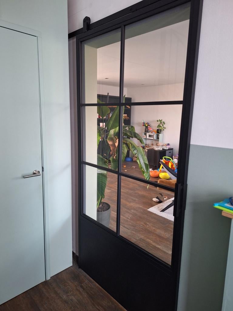 Stalen schuifdeur 110x218cm met rail en handgreep, 100 tot 120 cm, 215 cm of meer, Binnendeur, Ophalen of Verzenden