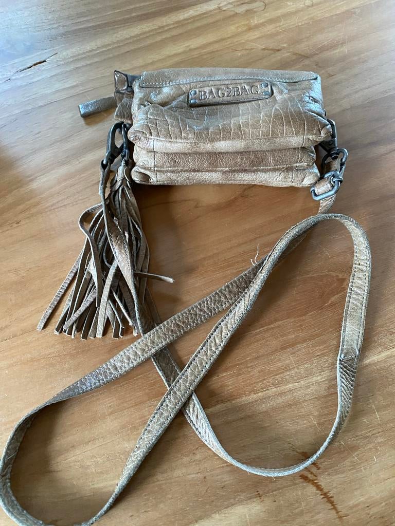Bag2Bag Leren Damestasje met Franje - Beige/Bruin, Ophalen, Zo goed als nieuw, Beige, Schoudertasje