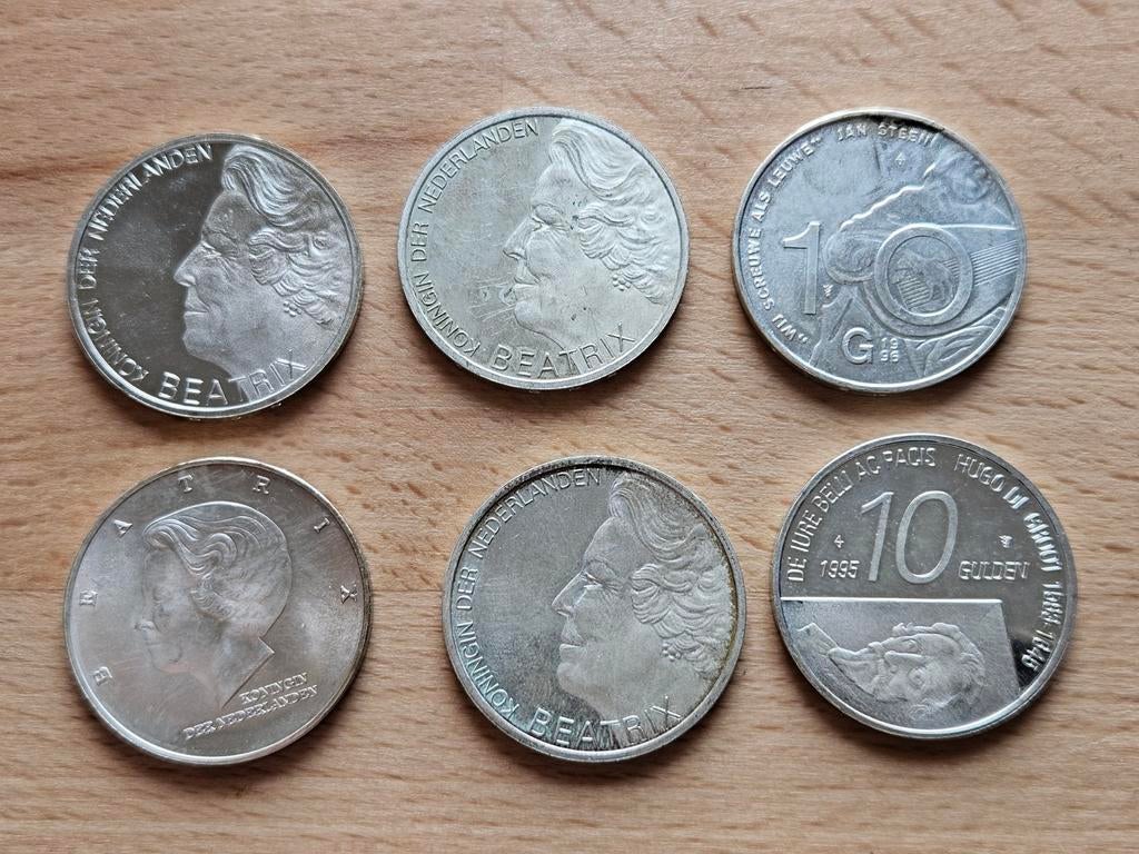 6 Zilveren Beatrix tientjes, partij 1, Setje, Koningin Beatrix, Zilver, Ophalen of Verzenden