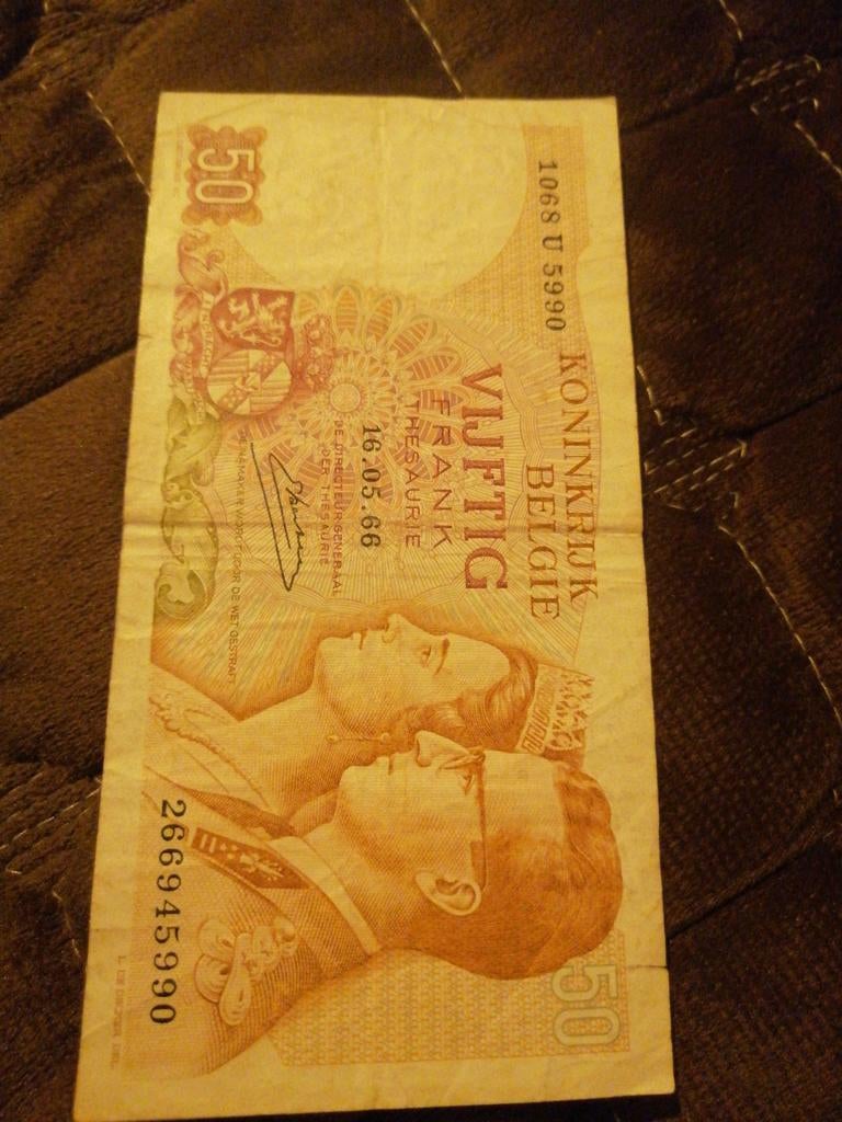 Oude Belgische Bankbiljet - 50 Frank, Postzegels en Munten, Bankbiljetten | België, Ophalen of Verzenden, Los biljet