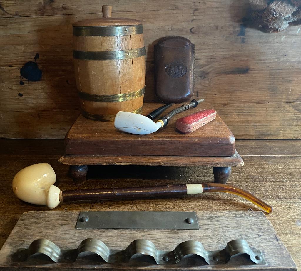 Vintage houten sigarenpot Schimmelpenninck, koker en pijpjes, Antiek en Kunst, Curiosa en Brocante, Ophalen of Verzenden