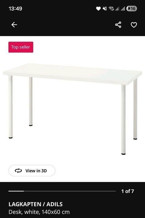 Witte Lagkapten/Adils Bureau 140x60 cm, Ophalen, Zo goed als nieuw