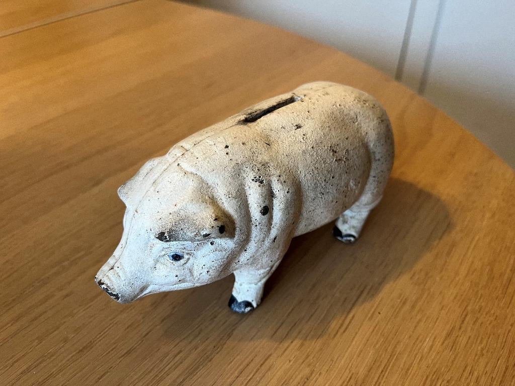 Antiek gietijzeren spaarvarken wit, Ophalen of Verzenden