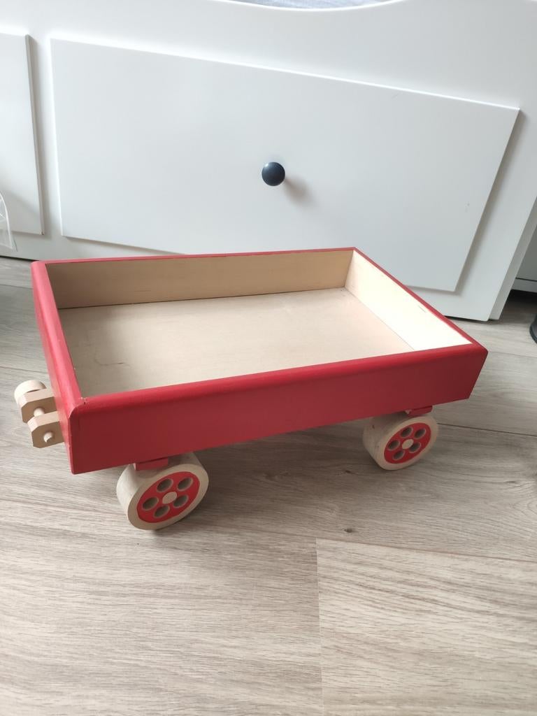 Houten trekkar rood met scharnierend voorwiel, Ophalen of Verzenden