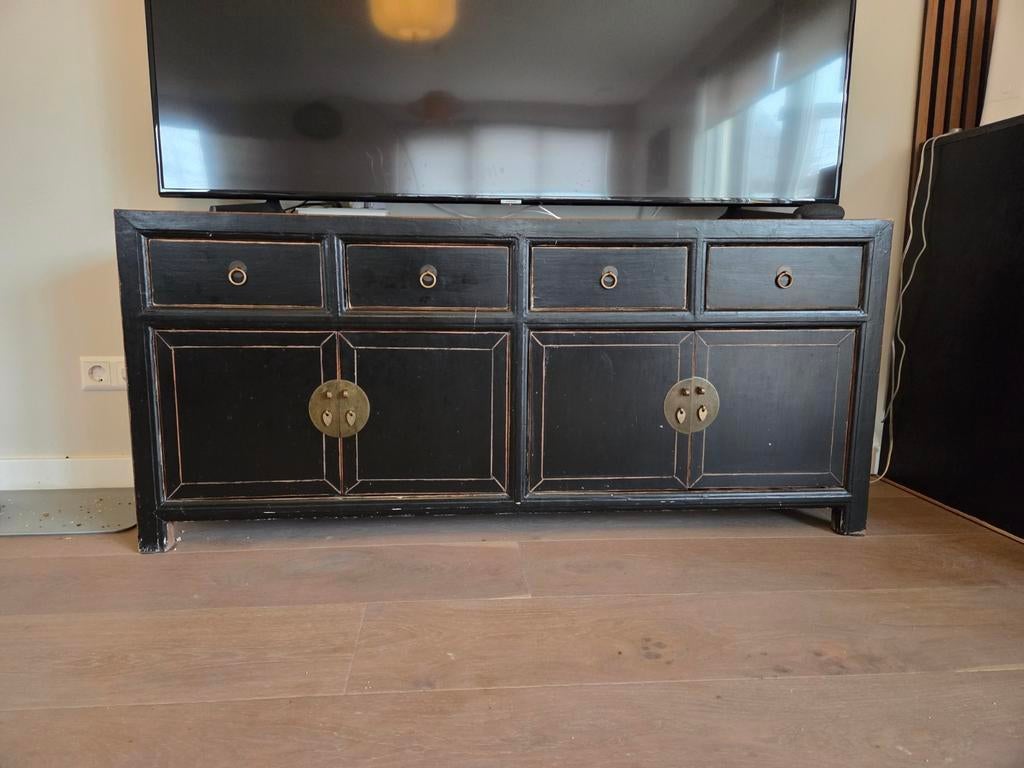 Zwarte Chinese tv kast, Huis en Inrichting, Kasten | Dressoirs, Ophalen, Aziatisch, 100 tot 150 cm, Zo goed als nieuw