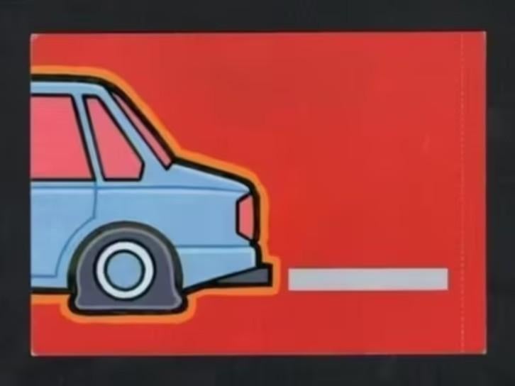 Ansichtkaart Auto met lekke band Kraskaart, Ophalen of Verzenden, 1960 tot 1980, Ongelopen, Voertuig