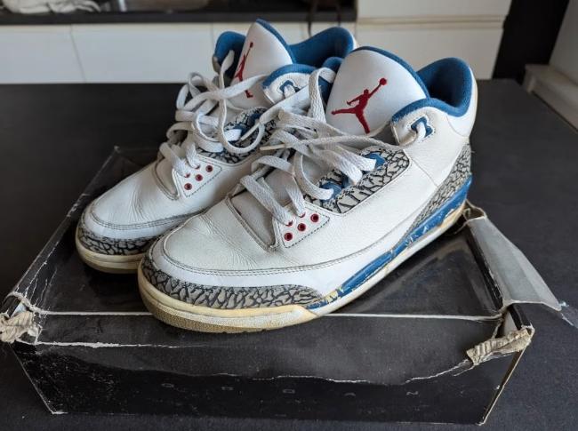 Nike Air Jordan 3 True Blue – origineel – gedragen, Ophalen, Blauw, Sneakers of Gympen, Gedragen