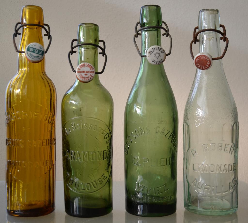 4 oude franse limonade beugelflessen beugelfles b11, Ophalen