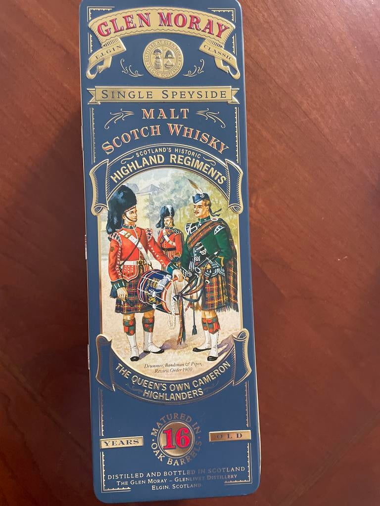 Glen Moray 16 Jaar Oude Single Speyside Malt Whisky Blik, Verzamelen, Ophalen of Verzenden, Zo goed als nieuw