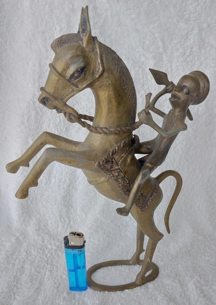 Massief Bronzen Ruiterbeeld –lost wax gegoten –Tribale Kunst, Ophalen of Verzenden, Brons
