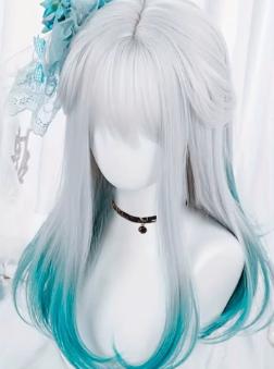 Prachtige anime cosplay pruik blauw wit synthetisch, Ophalen of Verzenden, Nieuw