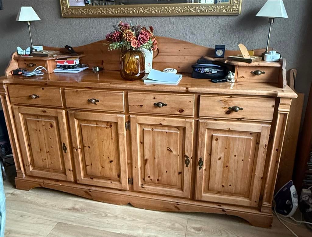 Oud grenen dressoir met lades en deuren, Huis en Inrichting, Kasten | Dressoirs, Ophalen, Gebruikt, 150 tot 200 cm, Met lade(s)