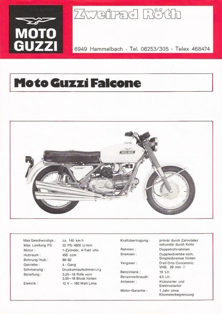 Folder MOTO GUZZI Falcone/ 750 Sport/ 850GT 1972, Ophalen of Verzenden, Moto Guzzi