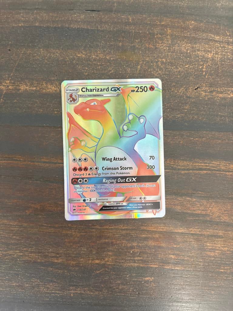 Charizard GX 150/147 Rainbow Rare Pokémon Kaart, Verzenden, Zo goed als nieuw, Losse kaart, Foil