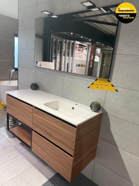 Exclusief badkamermeubel met spiegel – houtlook design, Ophalen, Overige typen, Nieuw, Minder dan 100 cm