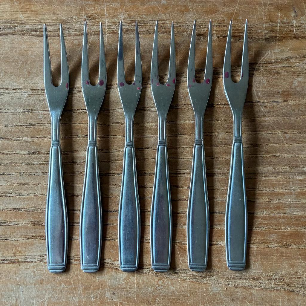 6 Vintage Gero Zilmeta 562 Chevron tapas vorkjes, Ophalen of Verzenden