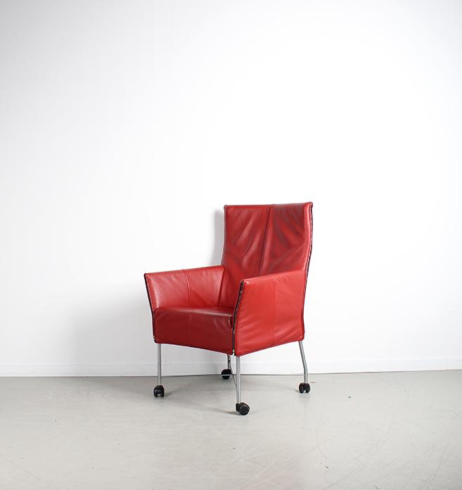 1x Montis Charly Fauteuil Rood Leer – Wielen, Niet ingevuld, Minder dan 75 cm, Niet ingevuld, Leer