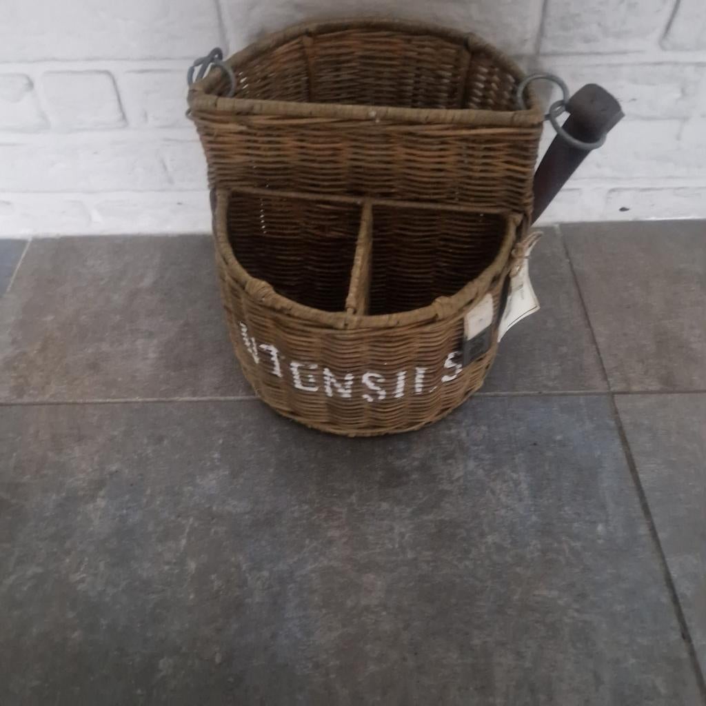 Riviera Maison rieten bestekmand / opbergmand 'Utensils', Huis en Inrichting, Keuken | Keukenbenodigdheden, Gebruikt, Ophalen of Verzenden