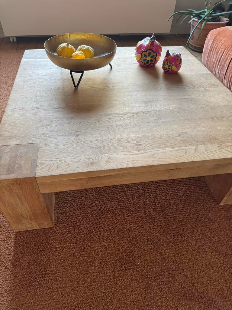 Robuuste eikenhouten salontafel, 100 tot 150 cm, 50 tot 75 cm, Ophalen of Verzenden, Zo goed als nieuw