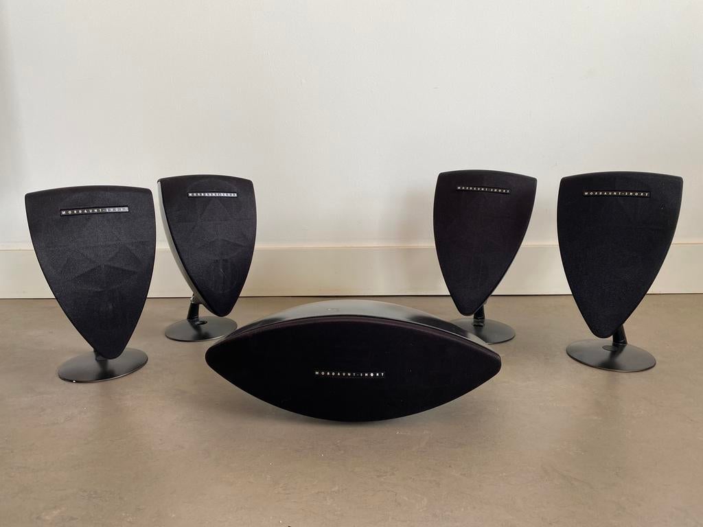 Mordaunt Short speakerset (4 speakers + versterker) – zwart, Audio, Tv en Foto, Luidsprekers, Overige merken, Ophalen of Verzenden