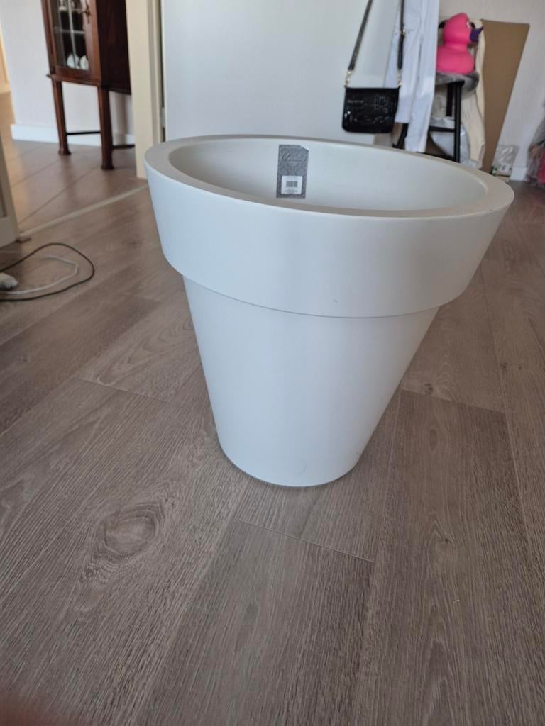 Grote witte bloempot 45x45cm met afwateringsgaatjes, Kunststof, Minder dan 60 cm, Rond, Nieuw