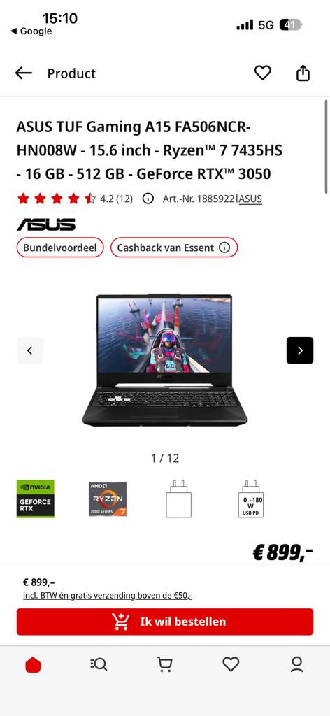 Asus tuff a15 gaming 1,5 maand oud factuur aanwezig., 15 inch, Ophalen of Verzenden, Zo goed als nieuw, 256 GB of meer