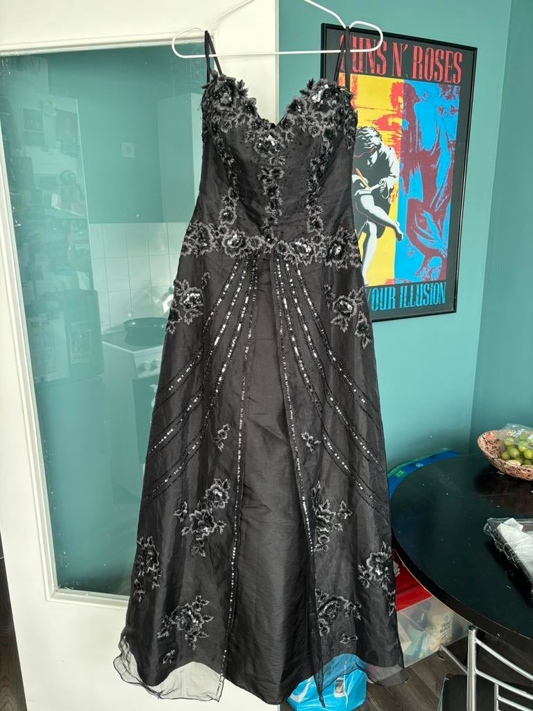 Zwarte gala jurk maat S, Galajurk, Verzenden, Zwart, Zo goed als nieuw