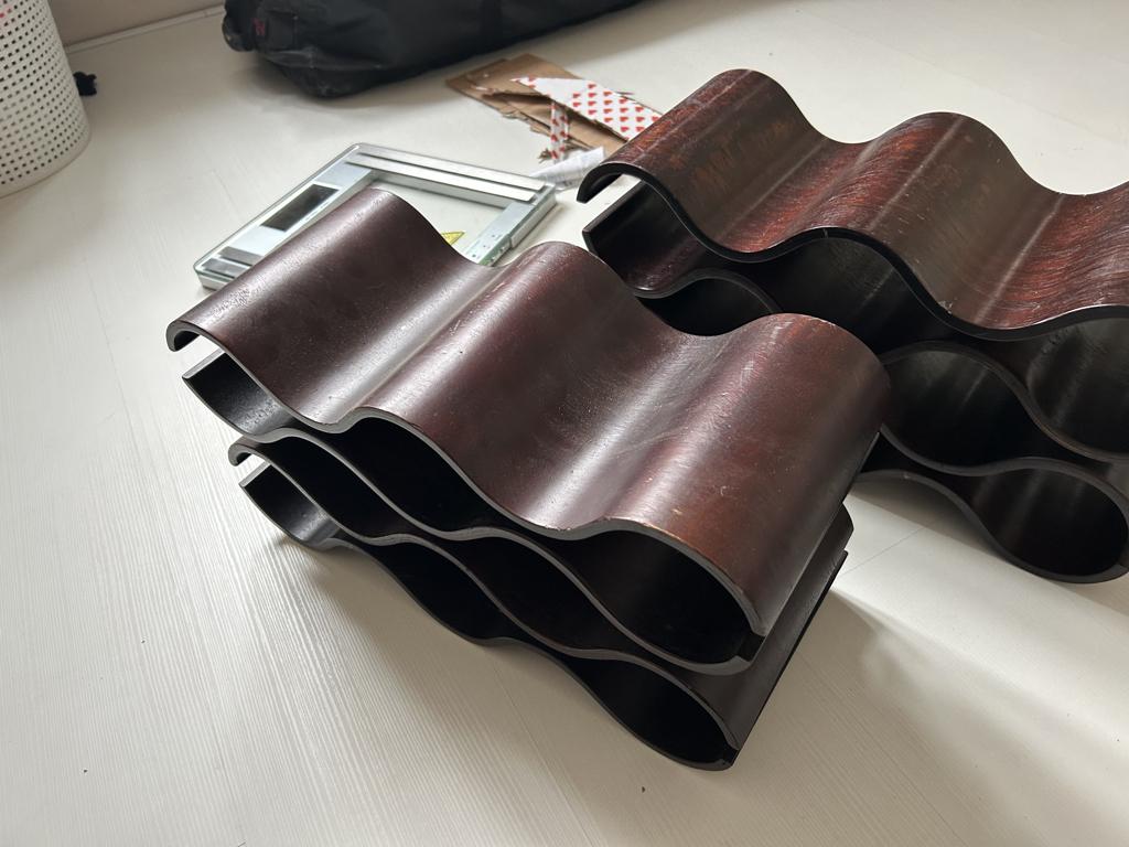 wijnrekken, 2 stuks, stapelbaar bamboe (pakket 25 & 26), Overige materialen, Gebruikt, 5 tot 15 flessen, Ophalen of Verzenden