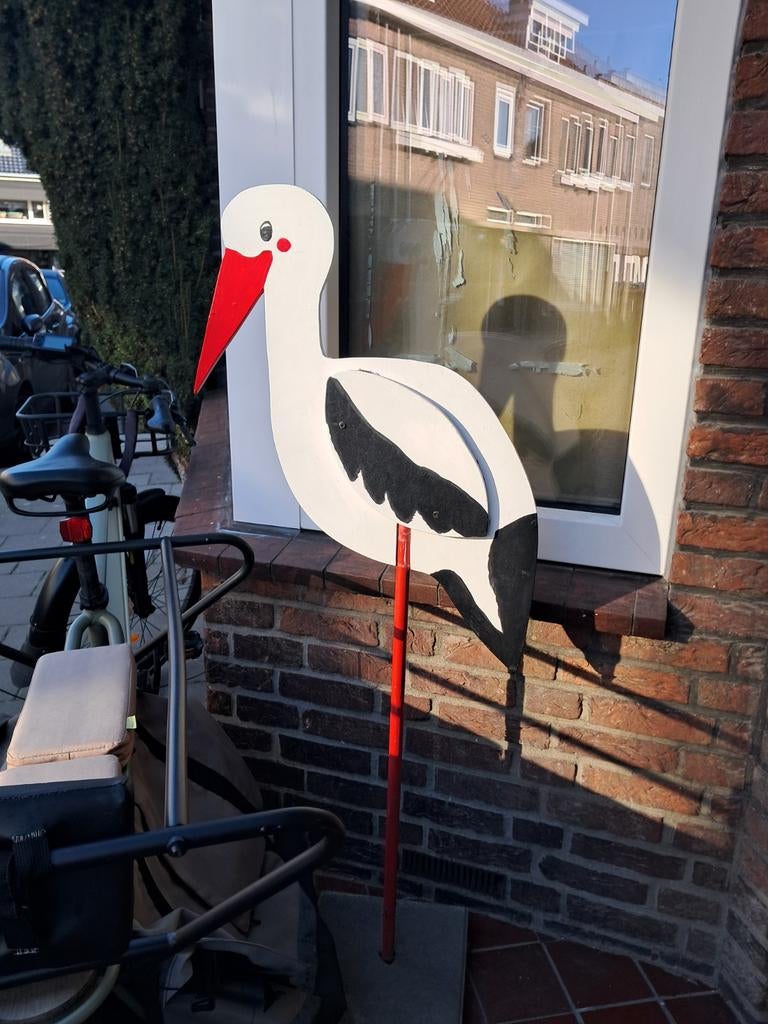 Geboortebord Ooievaar - Houten Decoratie voor Geboorte, Kinderen en Baby's, Ophalen, Gebruikt, Geboortebord