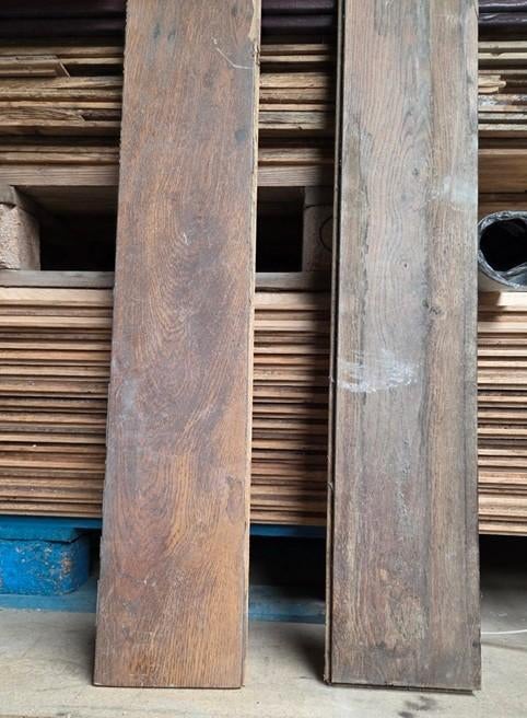 Partij eiken vloerplanken ca. 30 m², mes en groef, Ophalen, Gebruikt, Vloerdelen of -planken, 10 m² of meer