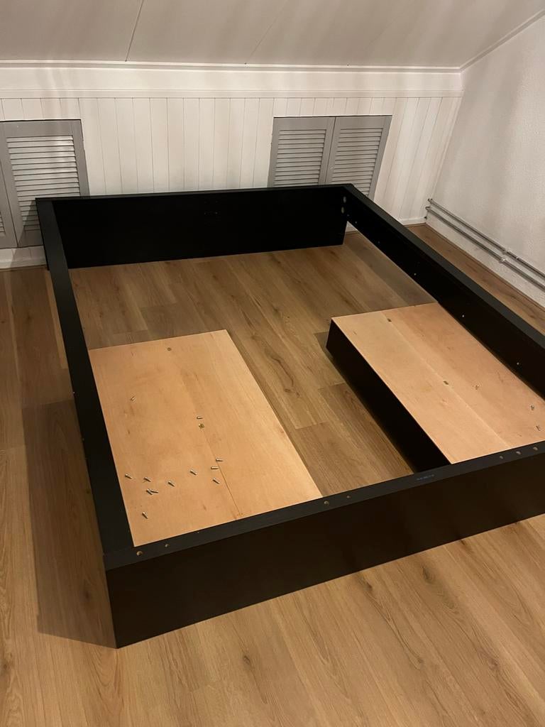 Tweepersoonsbed (frame) met lades - Zwart, 160x200 cm, Huis en Inrichting, Ophalen, Gebruikt, Zwart, Tweepersoons