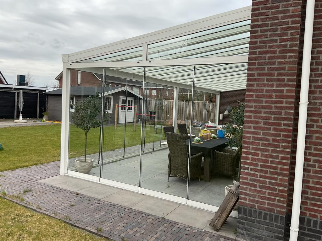 Glazen schuifwand 4 panelen van 98 centimeter ong 2.30 hoog, Tuin en Terras, Overkappingen, Ophalen, Zo goed als nieuw, Serre